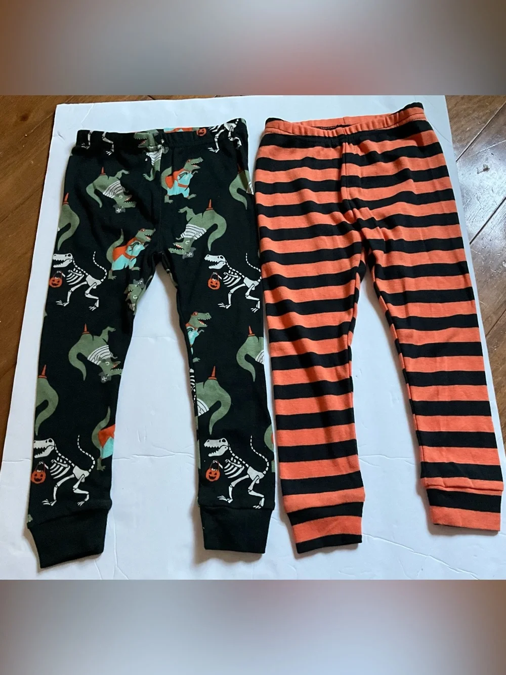 Carter's Halloween Dino & Striped Pajama Bottoms - Black, Orange, Green 2T
